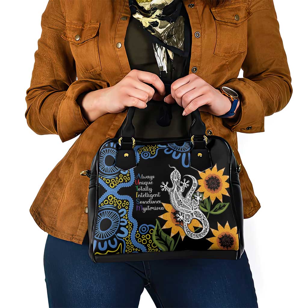 Australia Autism Awareness Shoulder Handbag Brave Strong Aussie Lizard Aboriginal Art