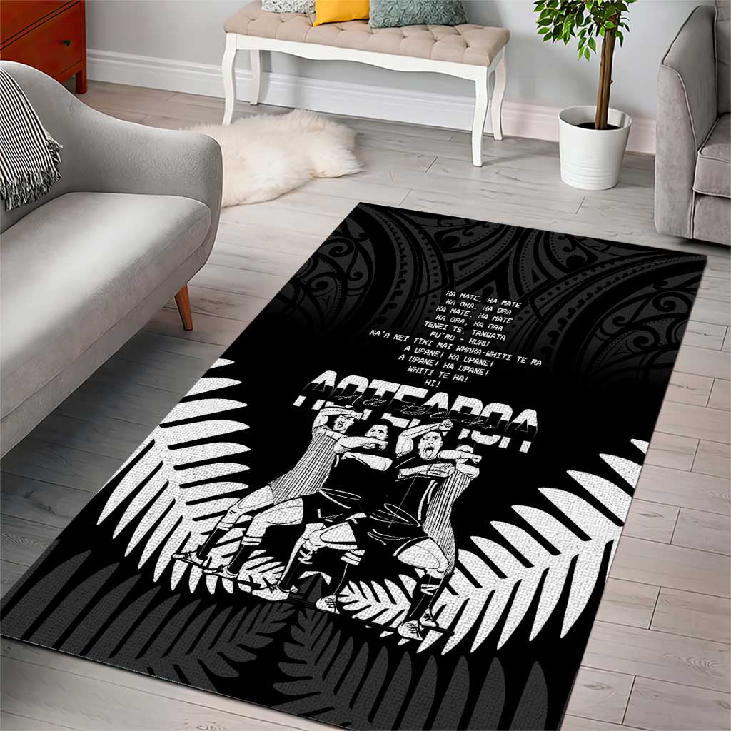 New Zealand Silver Fern Rugby Area Rug Haka Dance With Aotearoa Maori Pattern