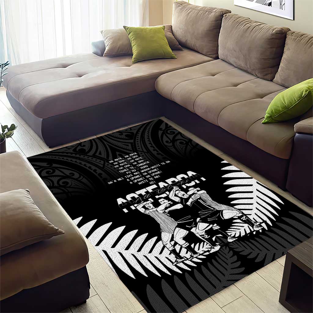 New Zealand Silver Fern Rugby Area Rug Haka Dance With Aotearoa Maori Pattern