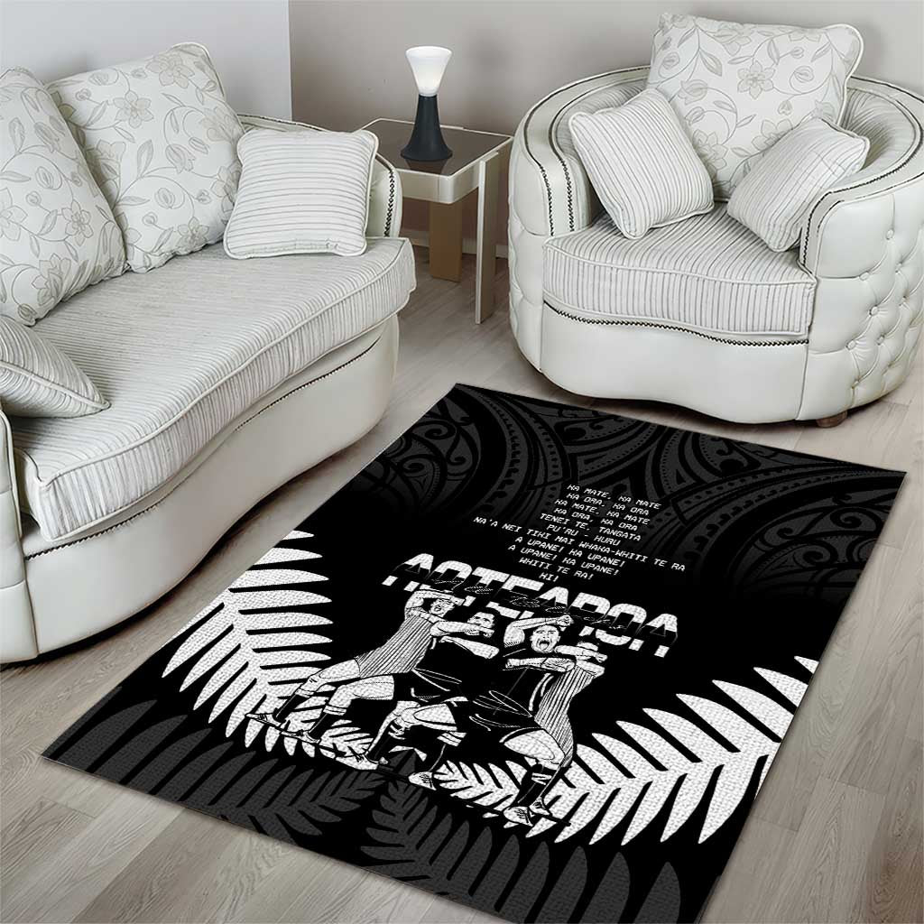 New Zealand Silver Fern Rugby Area Rug Haka Dance With Aotearoa Maori Pattern