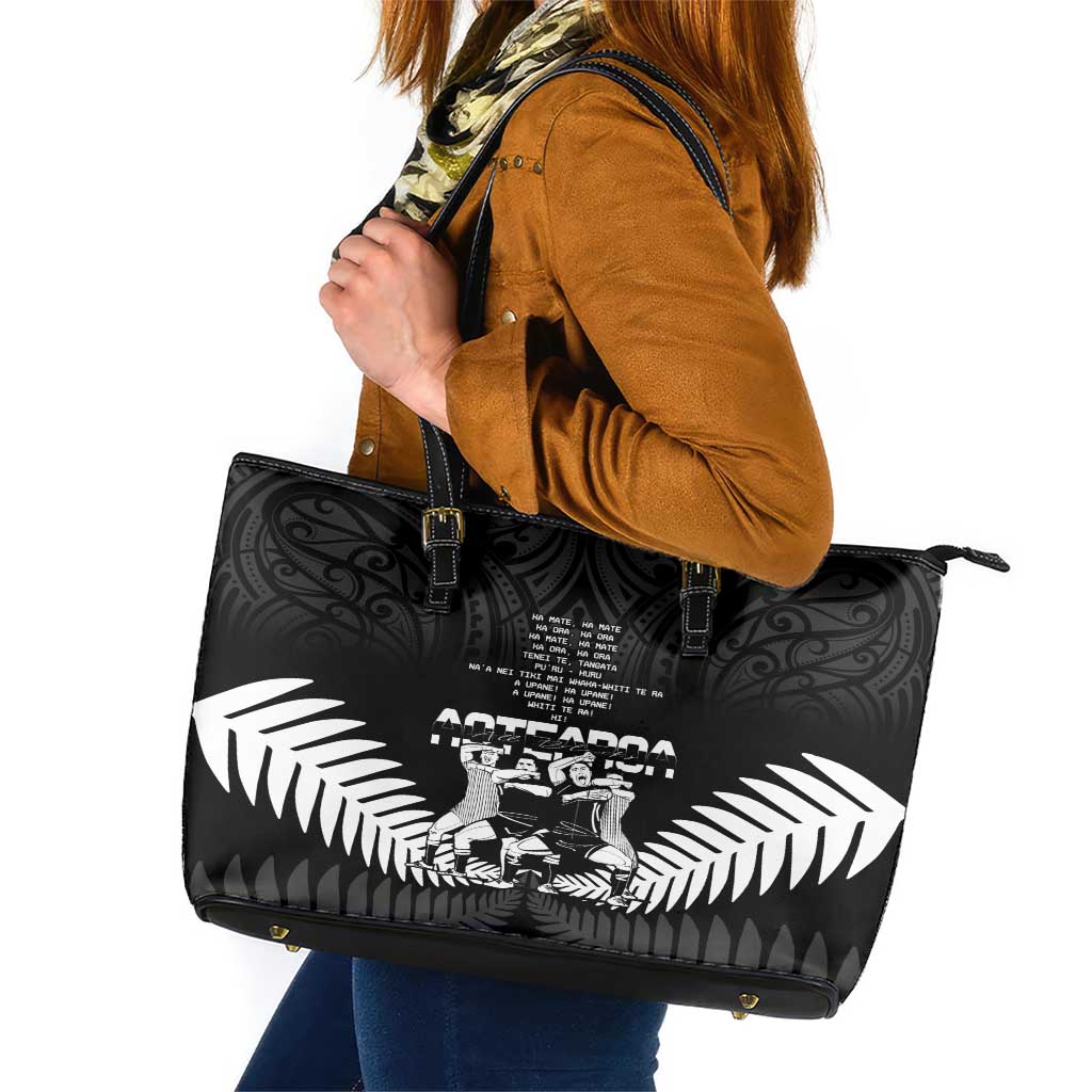 New Zealand Silver Fern Rugby Leather Tote Bag Haka Dance With Aotearoa Maori Pattern