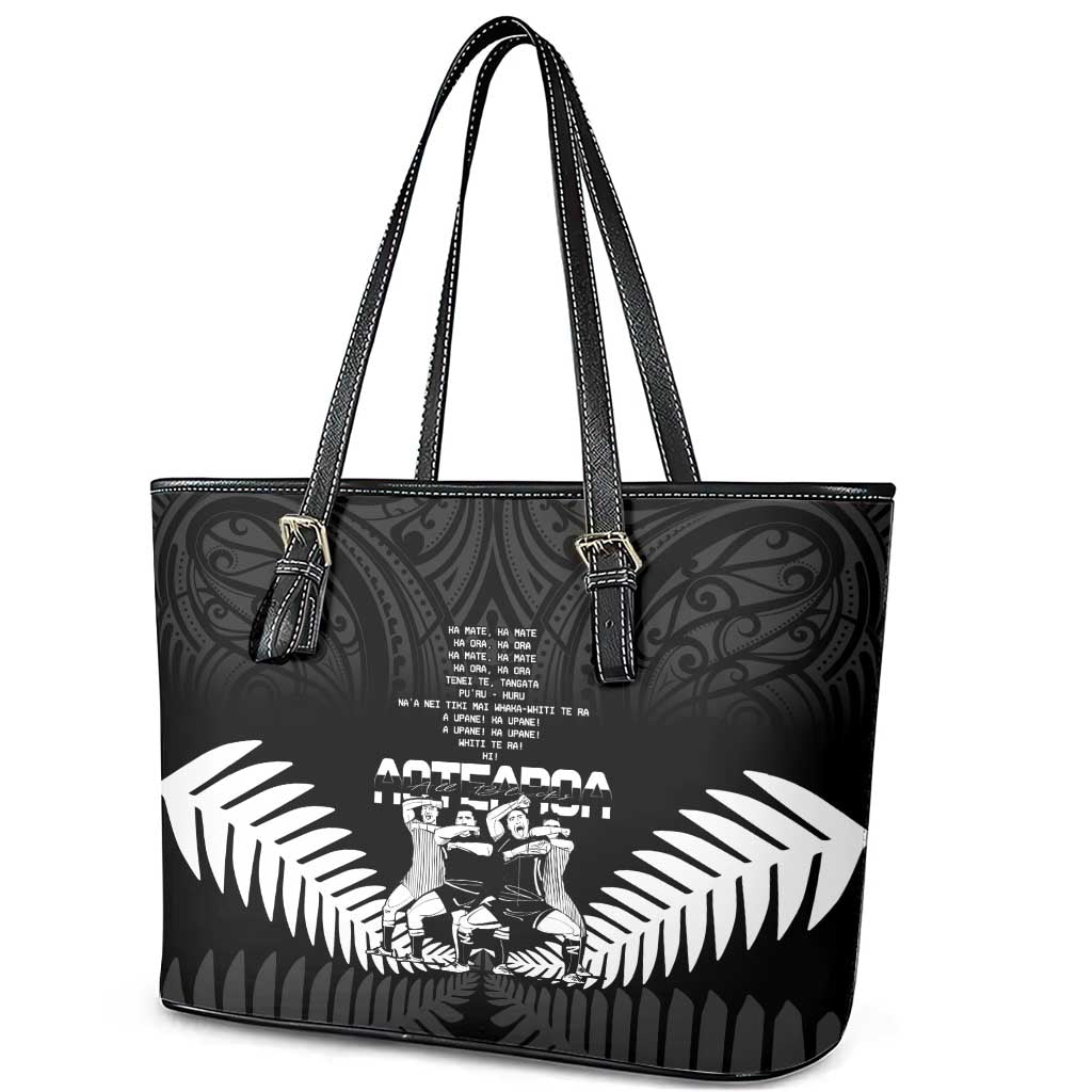 New Zealand Silver Fern Rugby Leather Tote Bag Haka Dance With Aotearoa Maori Pattern