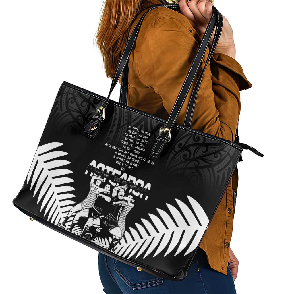 New Zealand Silver Fern Rugby Leather Tote Bag Haka Dance With Aotearoa Maori Pattern