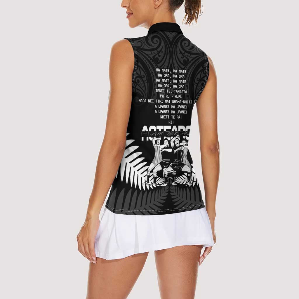 New Zealand Silver Fern Rugby Women Sleeveless Polo Shirt Haka Dance With Aotearoa Maori Pattern