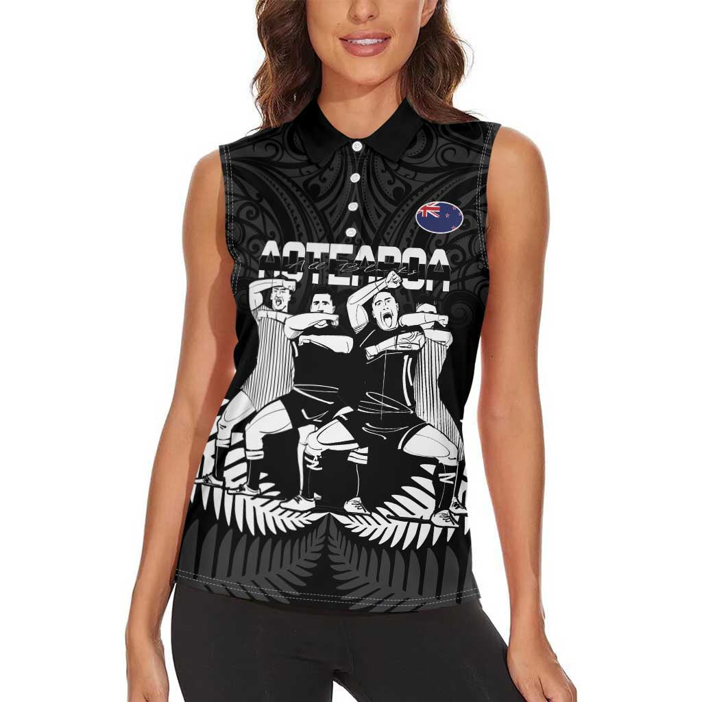 New Zealand Silver Fern Rugby Women Sleeveless Polo Shirt Haka Dance With Aotearoa Maori Pattern