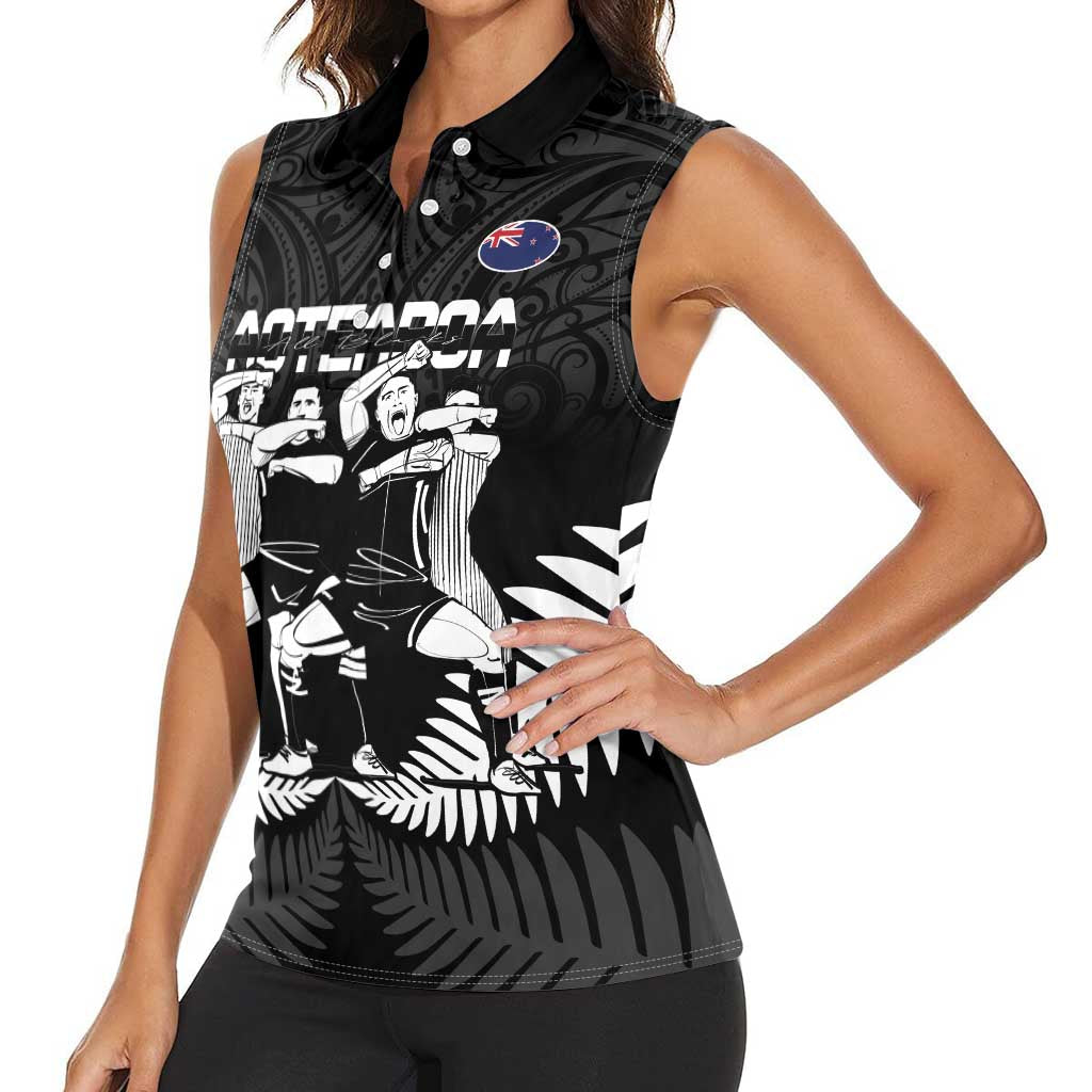 New Zealand Silver Fern Rugby Women Sleeveless Polo Shirt Haka Dance With Aotearoa Maori Pattern