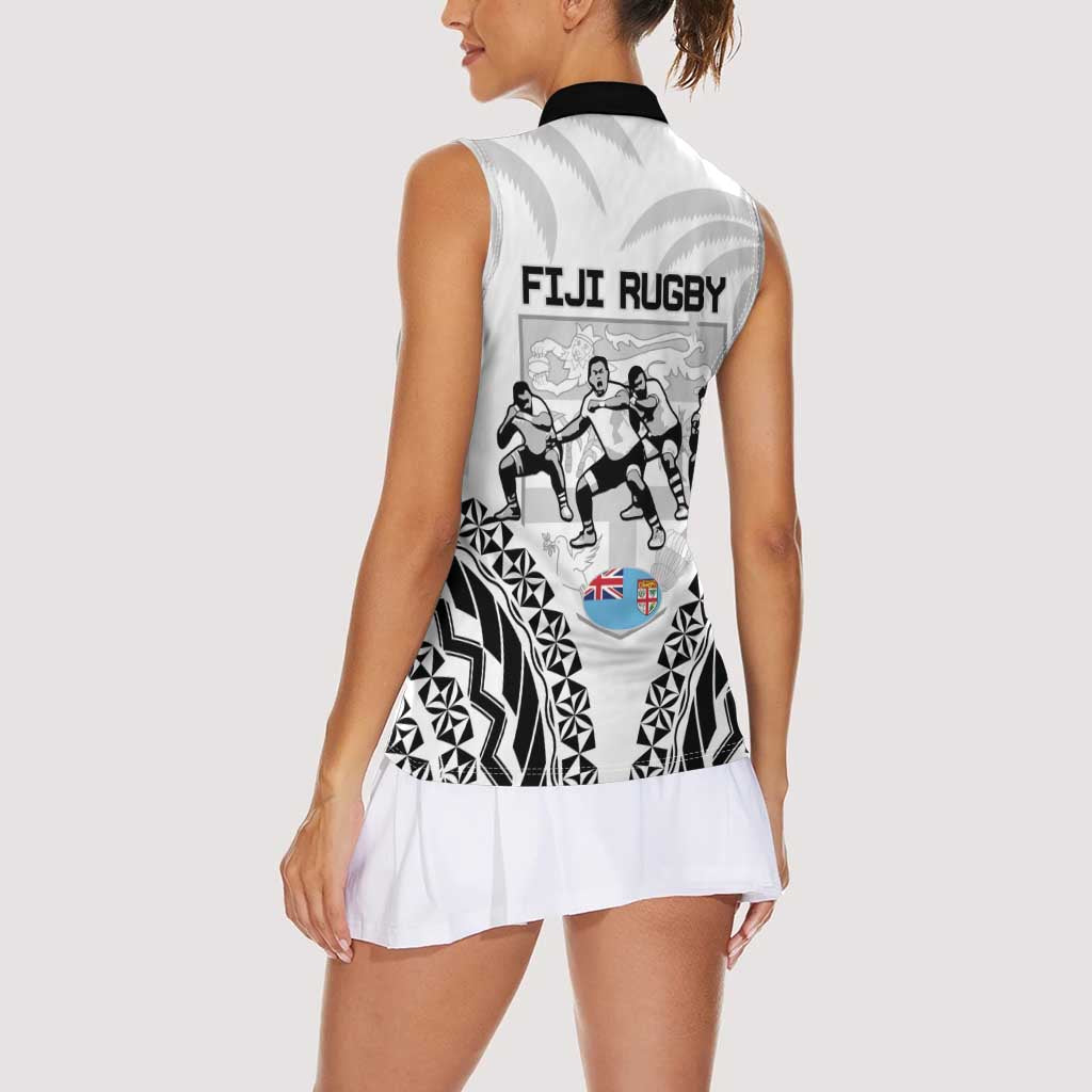 New Zealand And Fiji Tapa Rugby Women Sleeveless Polo Shirt Haka Dance Mix Cibi Dance Together