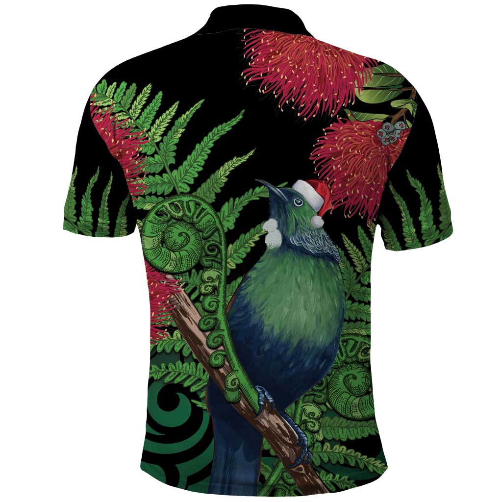 New Zealand Tui Bird Christmas Polo Shirt Maori Fern Mix Pohotukawa