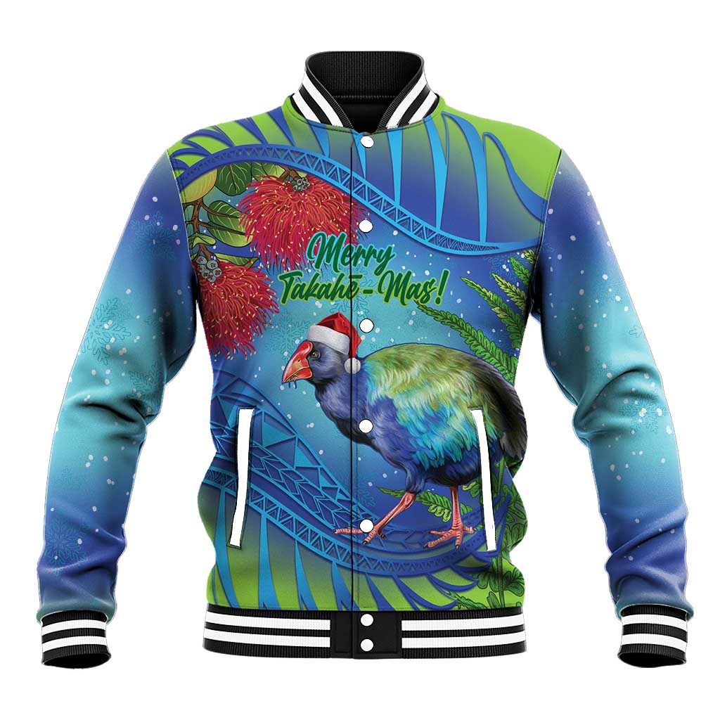 New Zealand Takahe Christmas Baseball Jacket Maori Fern Mix Pohotukawa