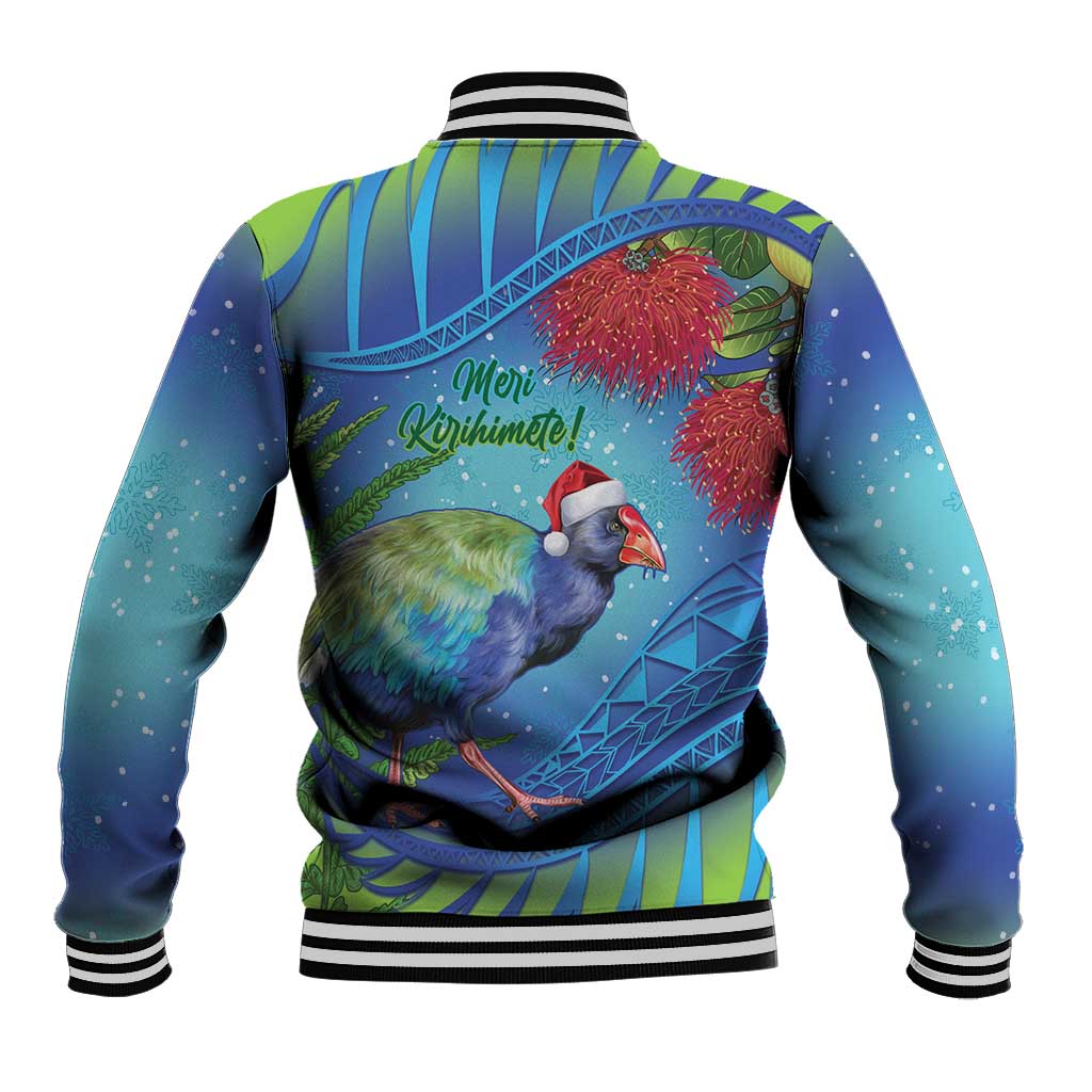 New Zealand Takahe Christmas Baseball Jacket Maori Fern Mix Pohotukawa