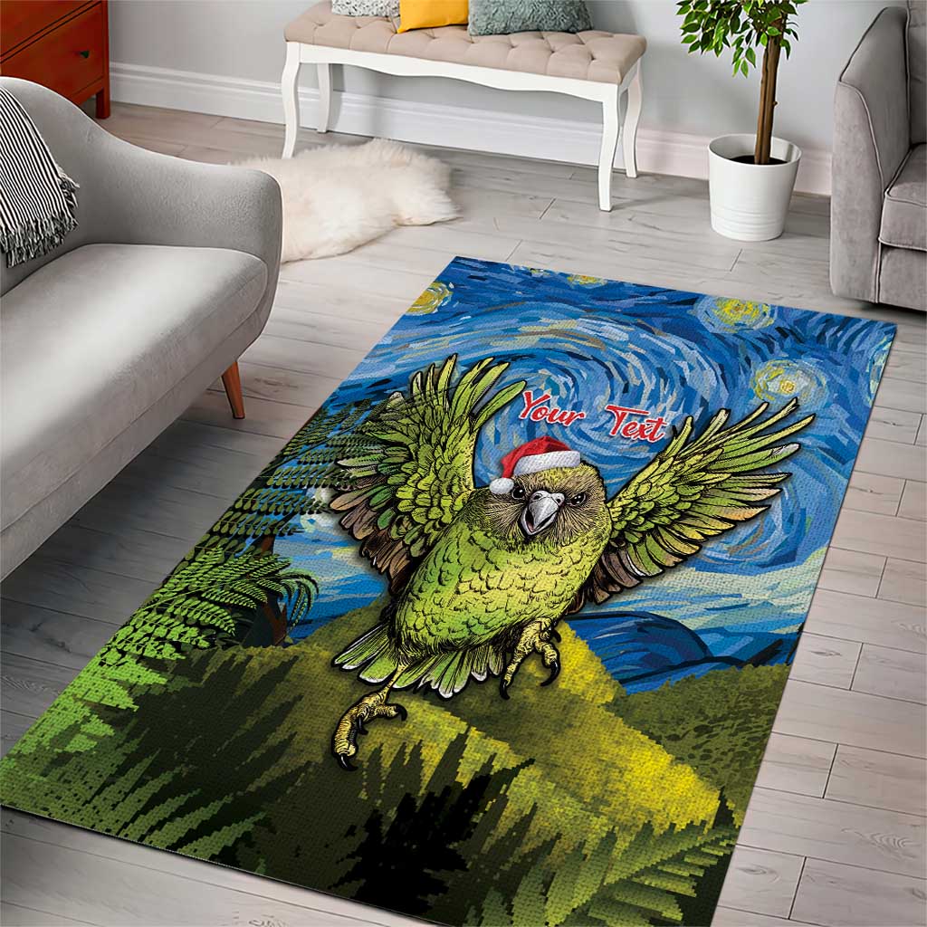 Personalised Jumping Kakapo Christmas Area Rug New Zealand Fern - Starry Night Style