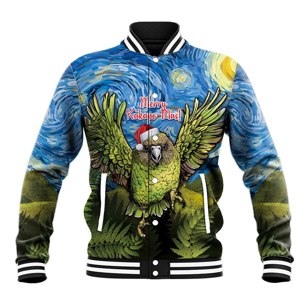 Personalised Jumping Kakapo Christmas Baseball Jacket New Zealand Fern - Starry Night Style