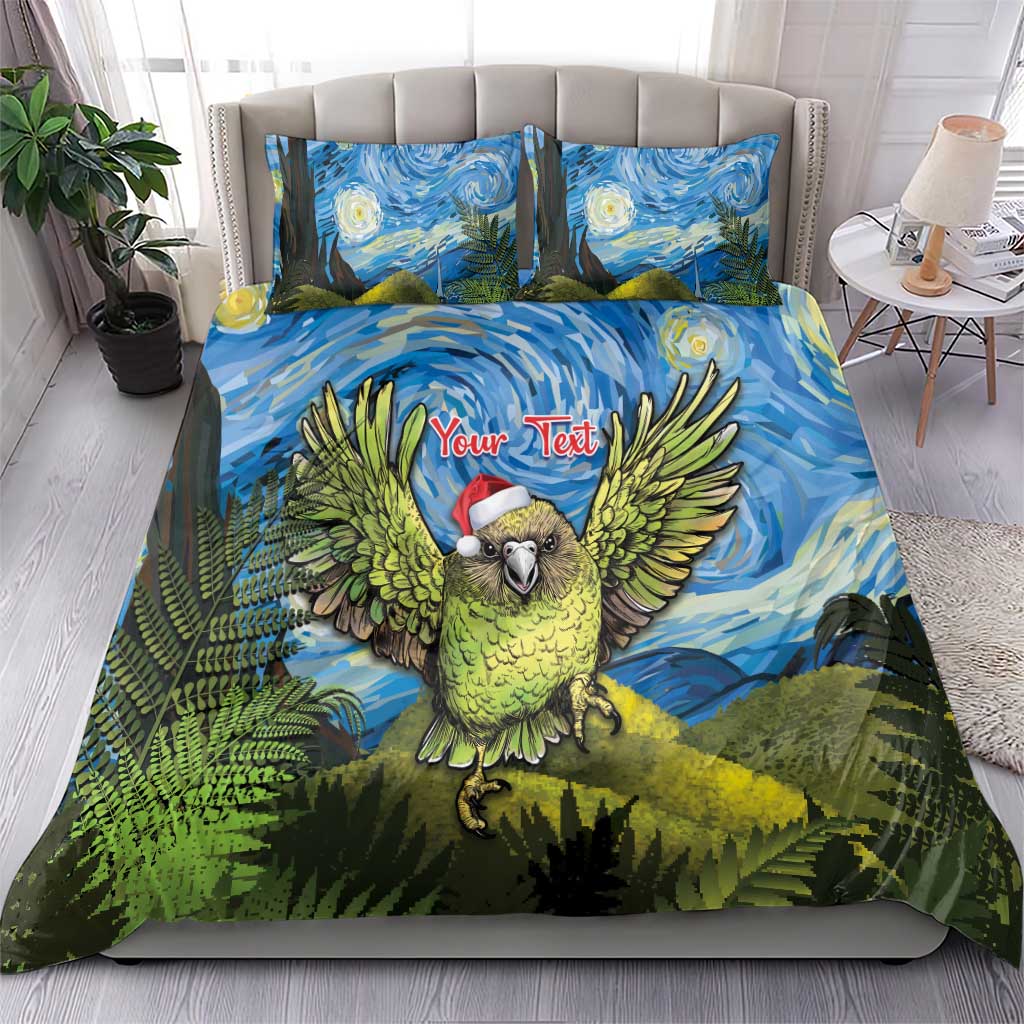 Personalised Jumping Kakapo Christmas Bedding Set New Zealand Fern - Starry Night Style