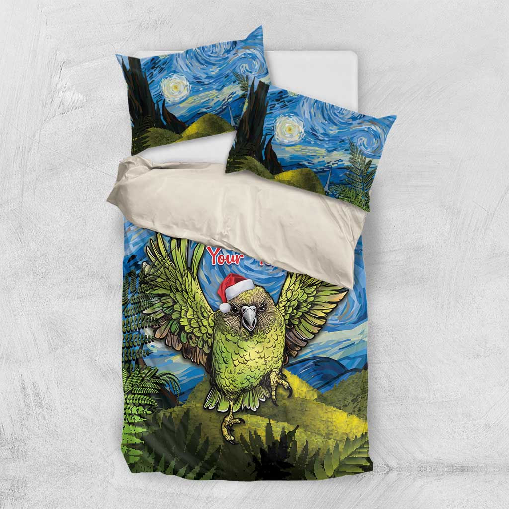 Personalised Jumping Kakapo Christmas Bedding Set New Zealand Fern - Starry Night Style