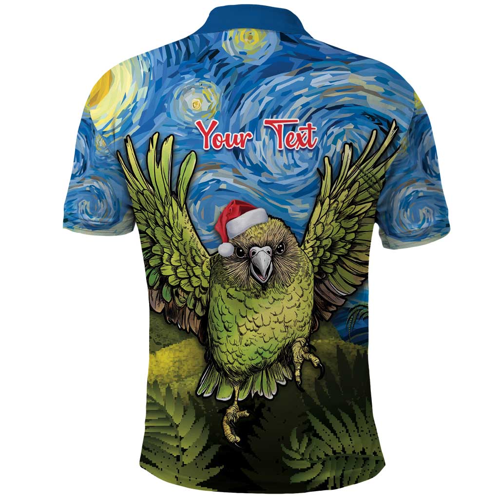 Personalised Jumping Kakapo Christmas Polo Shirt New Zealand Fern - Starry Night Style