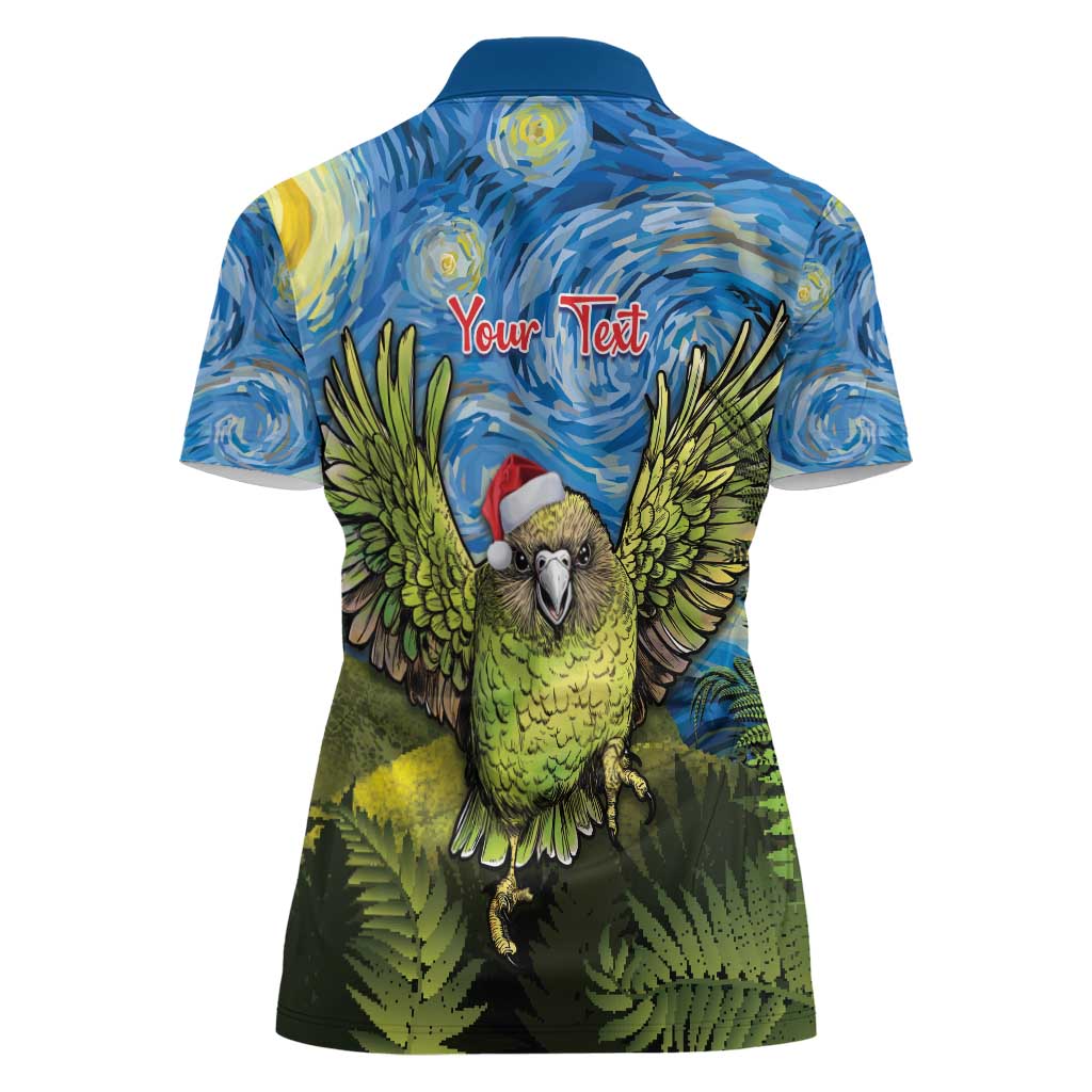 Personalised Jumping Kakapo Christmas Women Polo Shirt New Zealand Fern - Starry Night Style