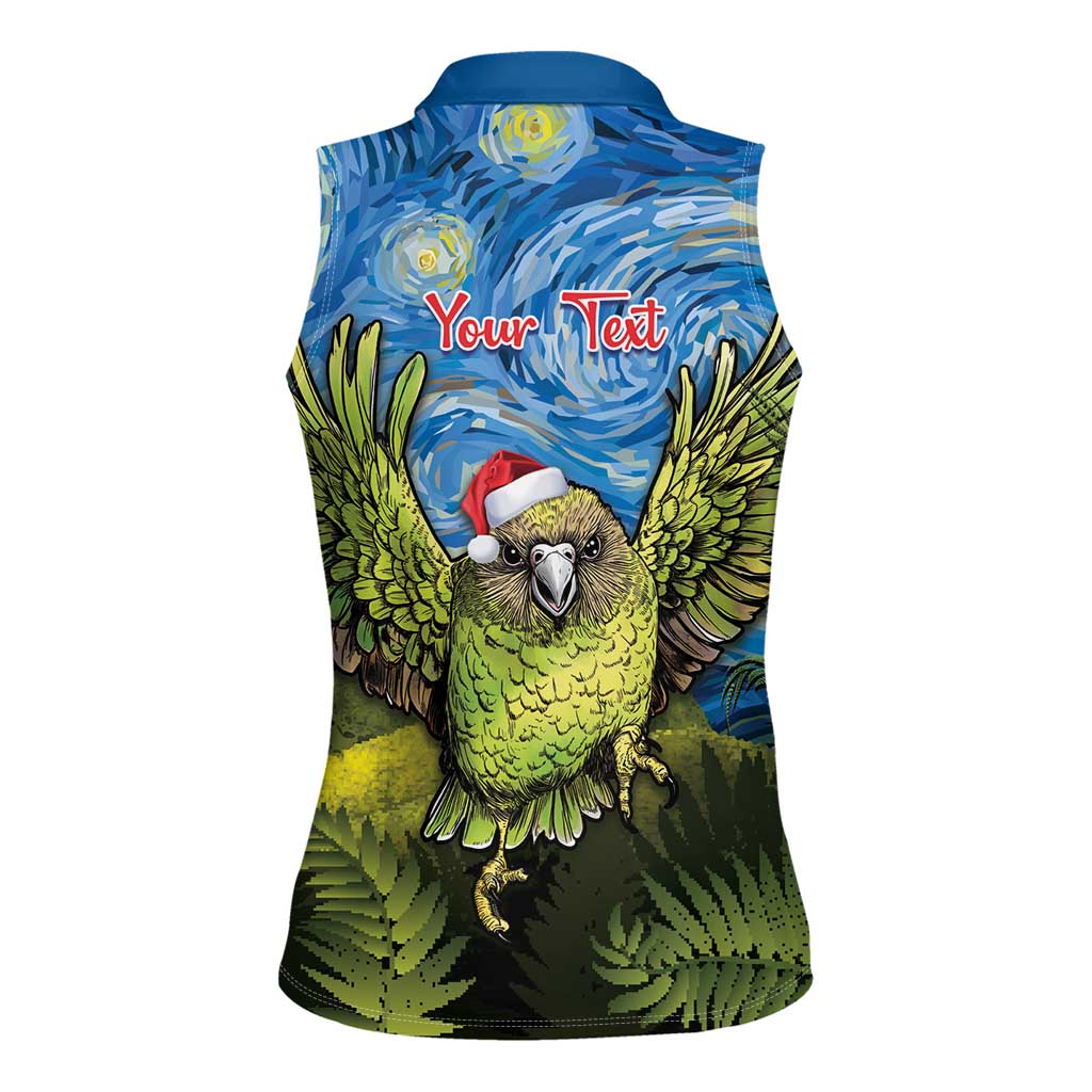 Personalised Jumping Kakapo Christmas Women Sleeveless Polo Shirt New Zealand Fern - Starry Night Style