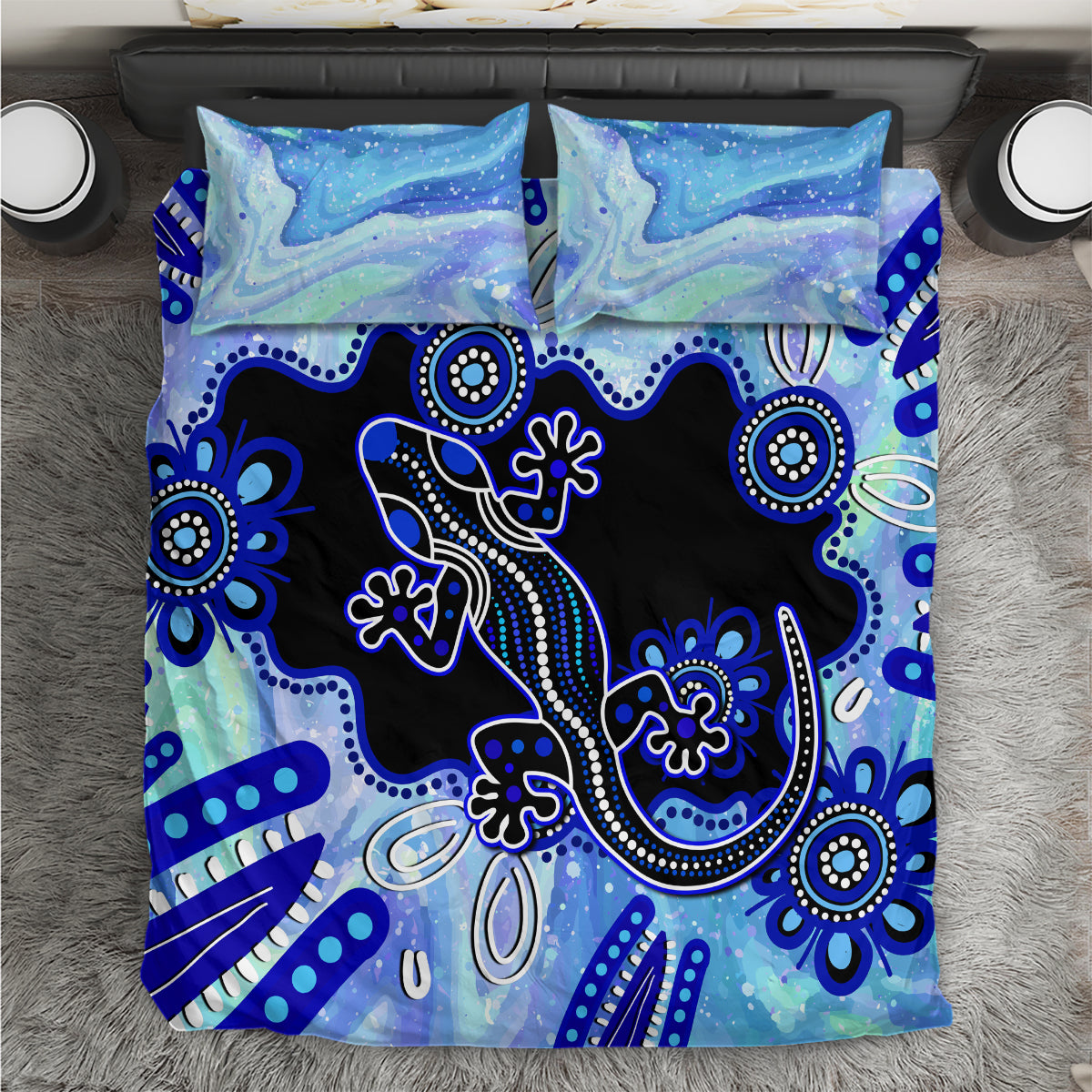 australia-bedding-set-aussie-opal-pattern-with-lizard-aboriginal-art-turquoise