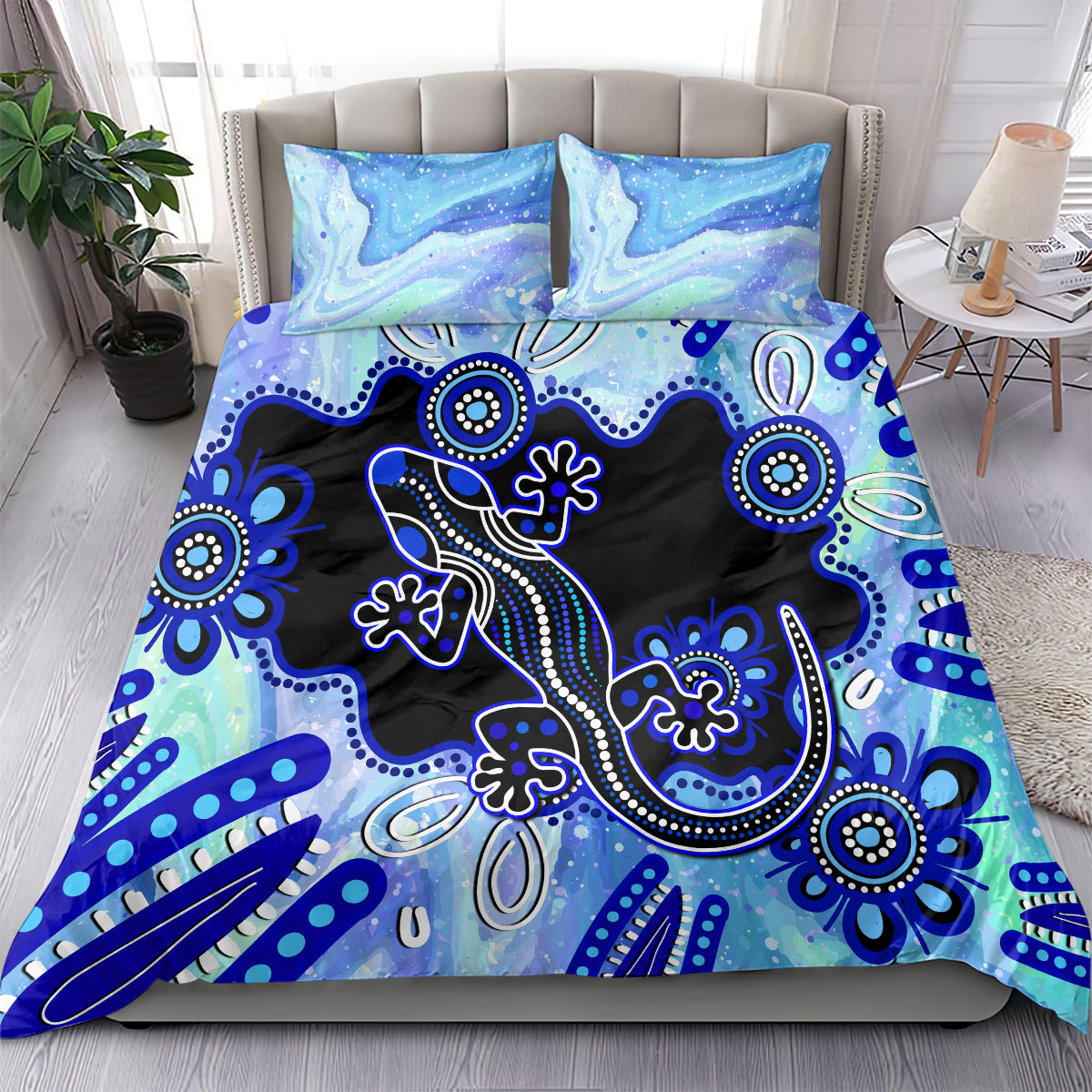 australia-bedding-set-aussie-opal-pattern-with-lizard-aboriginal-art-turquoise