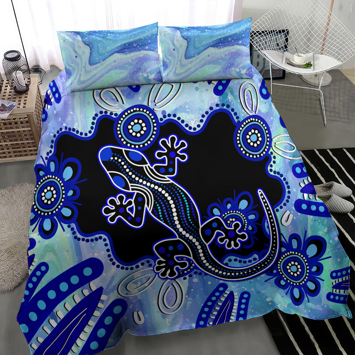 australia-bedding-set-aussie-opal-pattern-with-lizard-aboriginal-art-turquoise