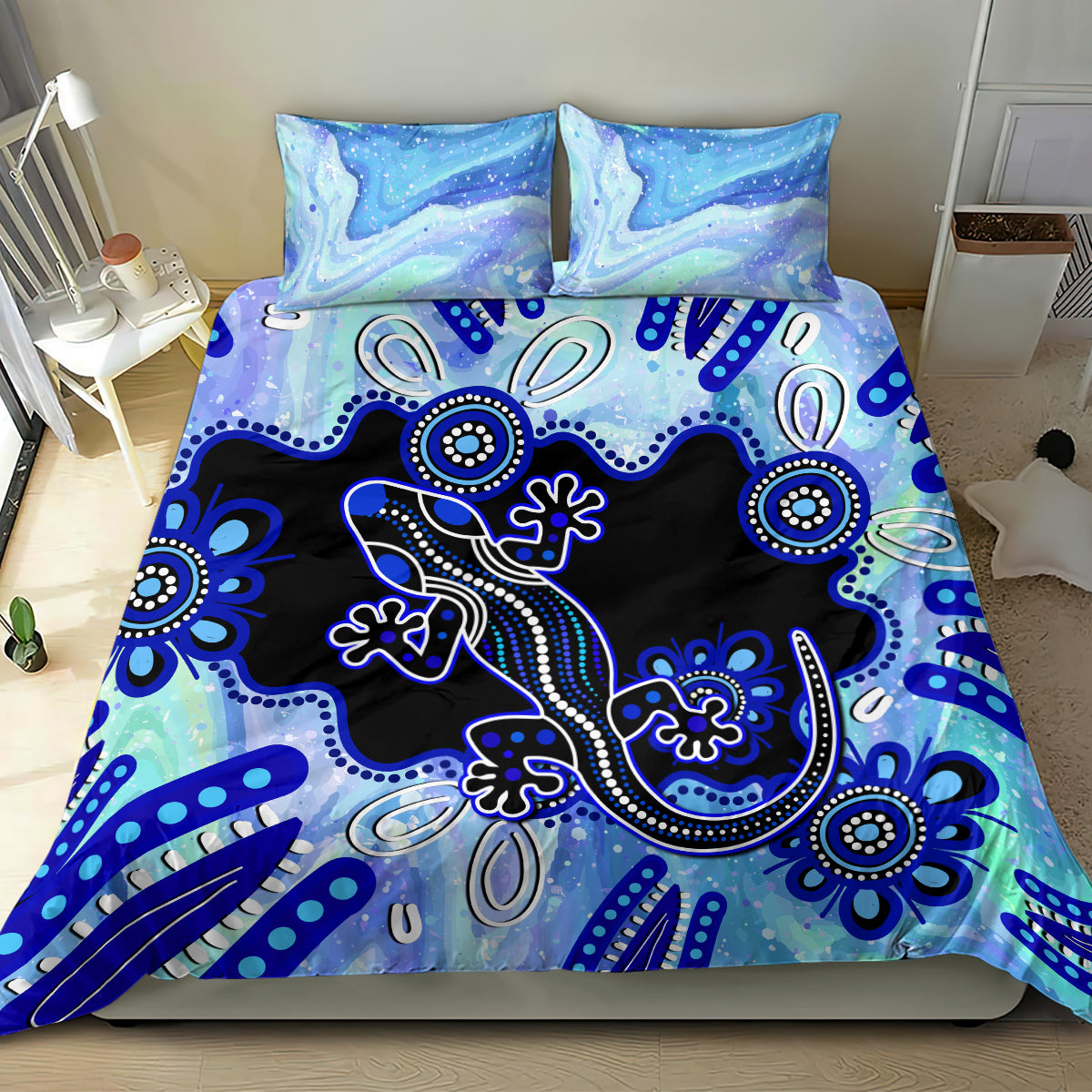 australia-bedding-set-aussie-opal-pattern-with-lizard-aboriginal-art-turquoise