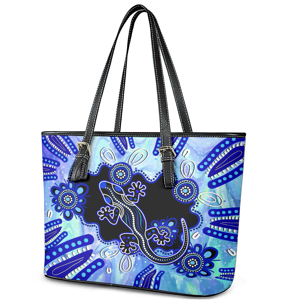 australia-leather-tote-bag-aussie-opal-pattern-with-lizard-aboriginal-art-turquoise