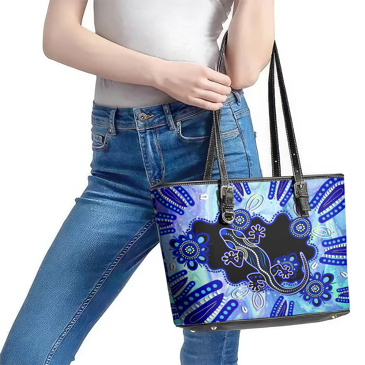 australia-leather-tote-bag-aussie-opal-pattern-with-lizard-aboriginal-art-turquoise