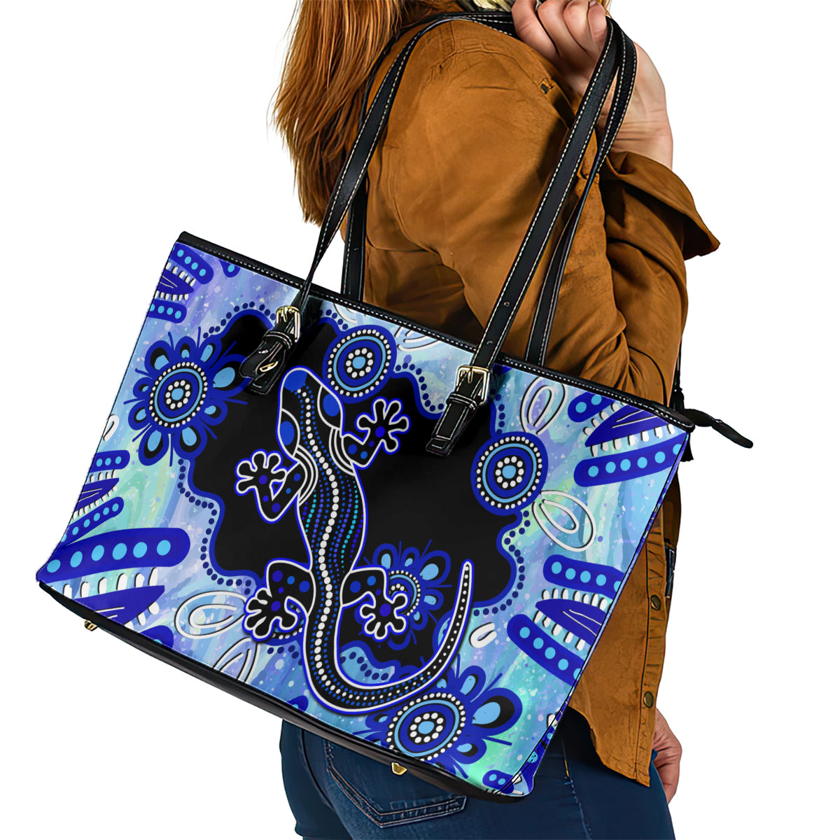 australia-leather-tote-bag-aussie-opal-pattern-with-lizard-aboriginal-art-turquoise