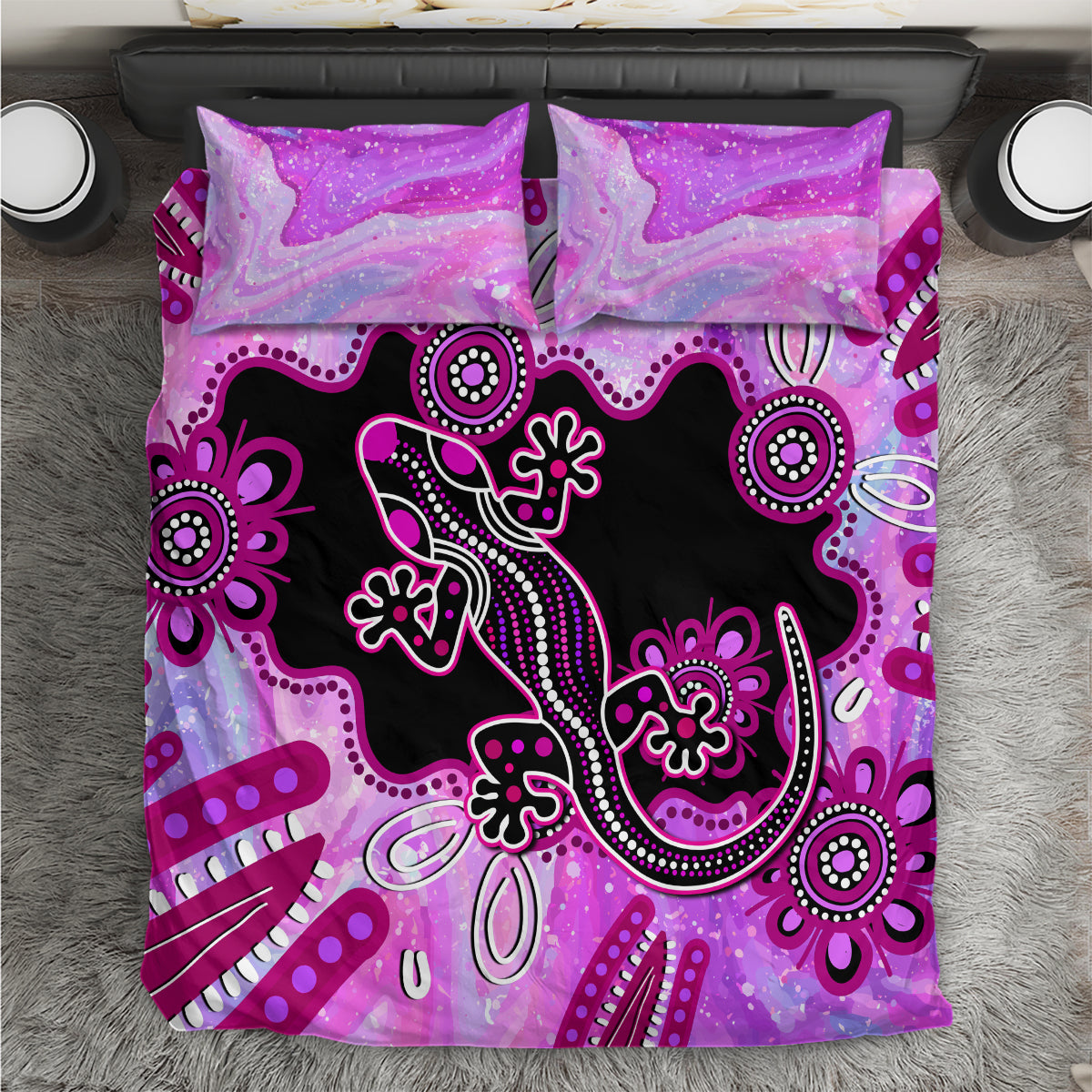 australia-bedding-set-aussie-opal-pattern-with-lizard-aboriginal-art-pink