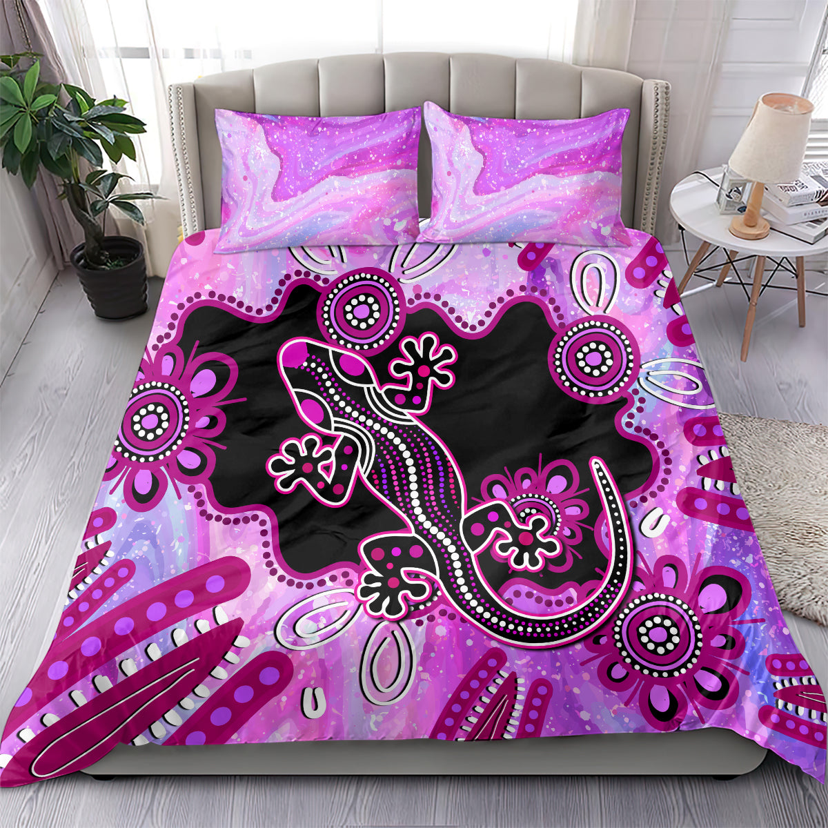 australia-bedding-set-aussie-opal-pattern-with-lizard-aboriginal-art-pink