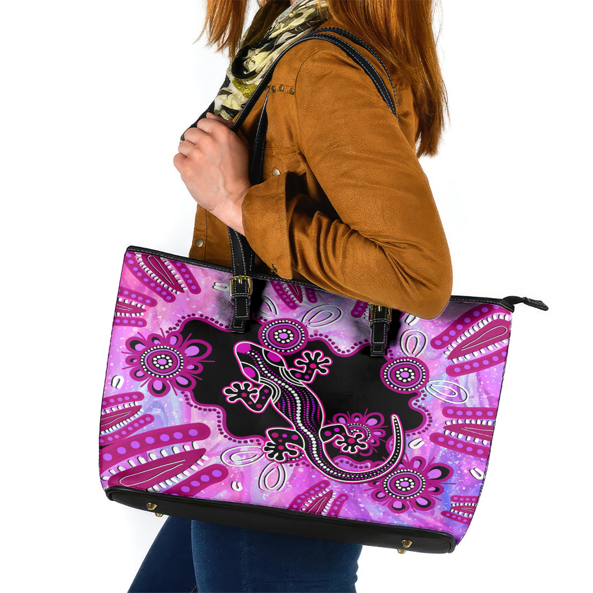 australia-leather-tote-bag-aussie-opal-pattern-with-lizard-aboriginal-art-pink