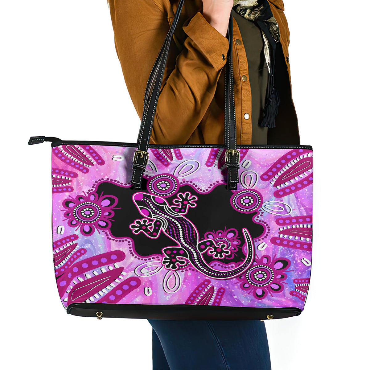 australia-leather-tote-bag-aussie-opal-pattern-with-lizard-aboriginal-art-pink