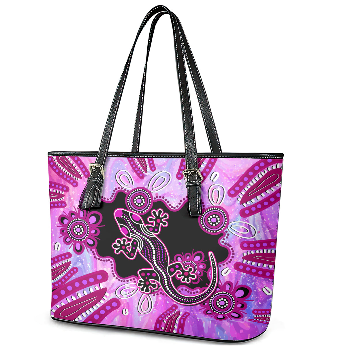 australia-leather-tote-bag-aussie-opal-pattern-with-lizard-aboriginal-art-pink