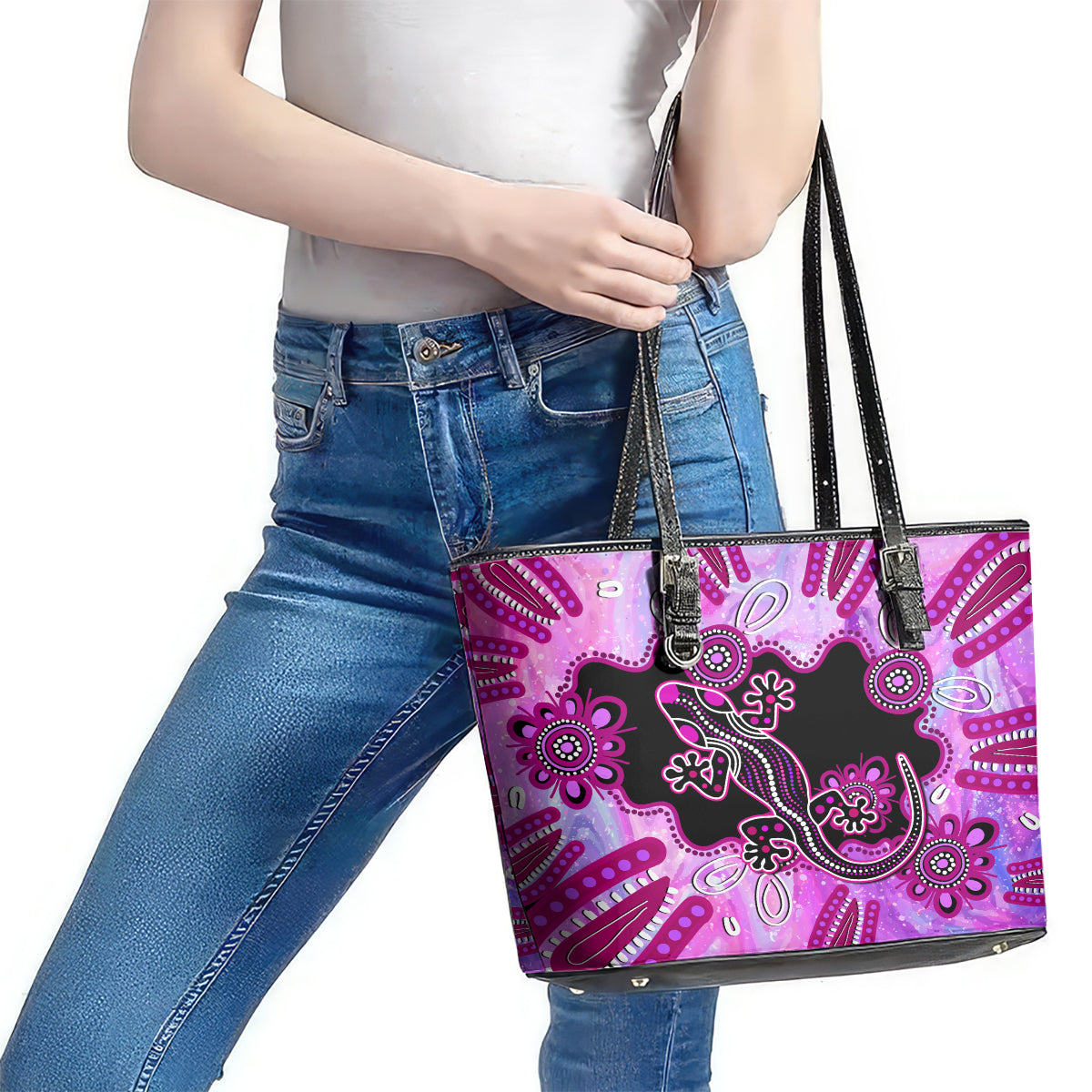 australia-leather-tote-bag-aussie-opal-pattern-with-lizard-aboriginal-art-pink