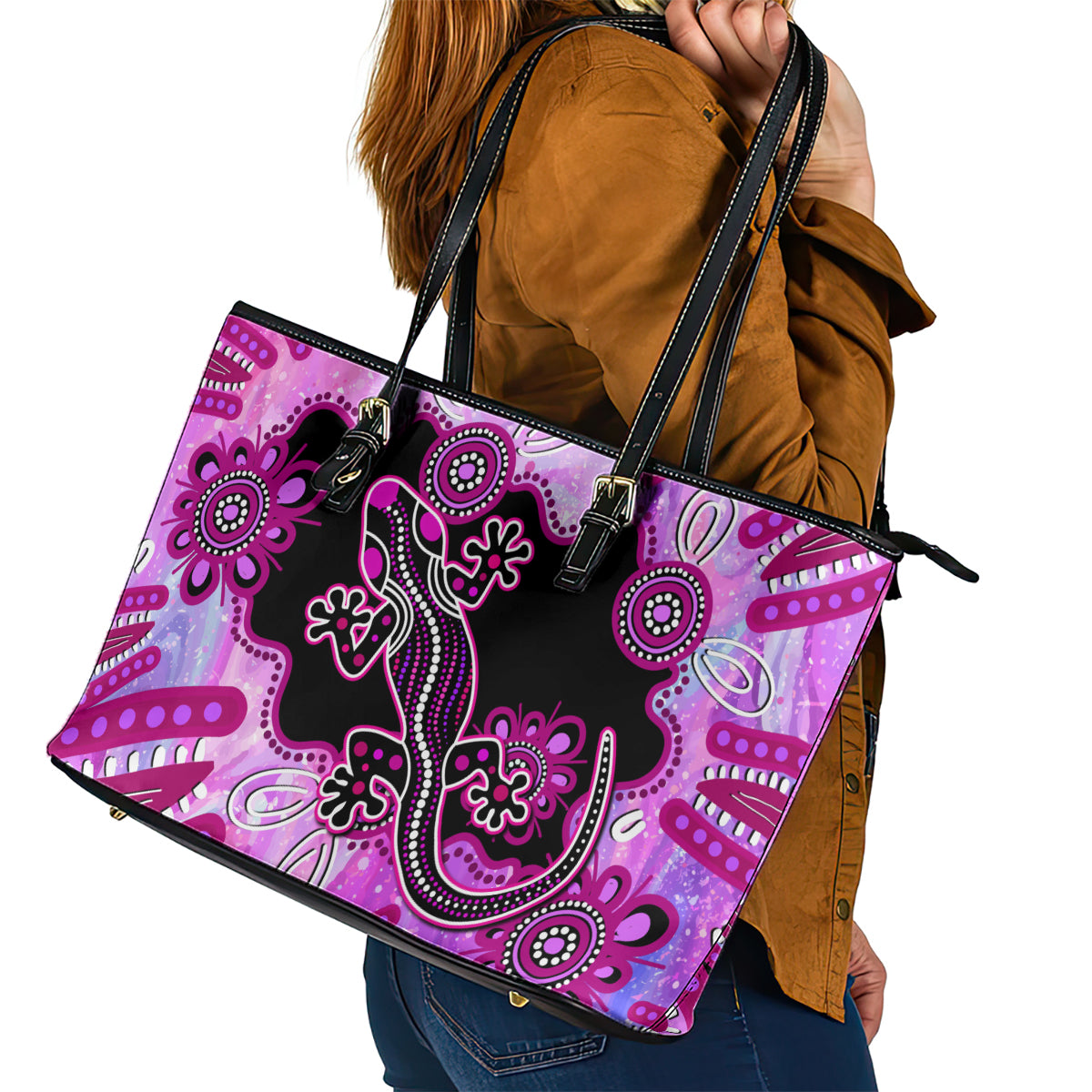 australia-leather-tote-bag-aussie-opal-pattern-with-lizard-aboriginal-art-pink