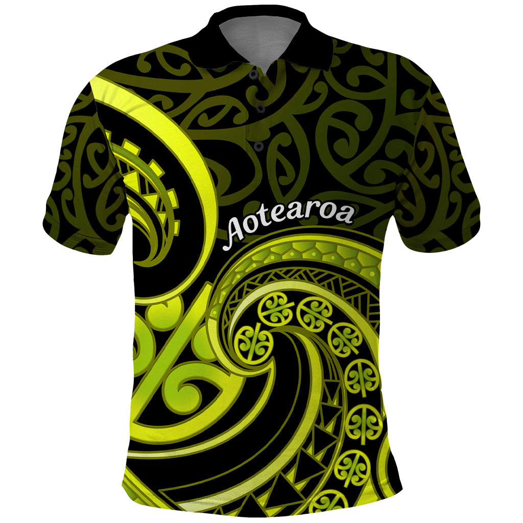 Lime Green New Zealand Mangopare Polo Shirt Aotearoa Maori Koru Style