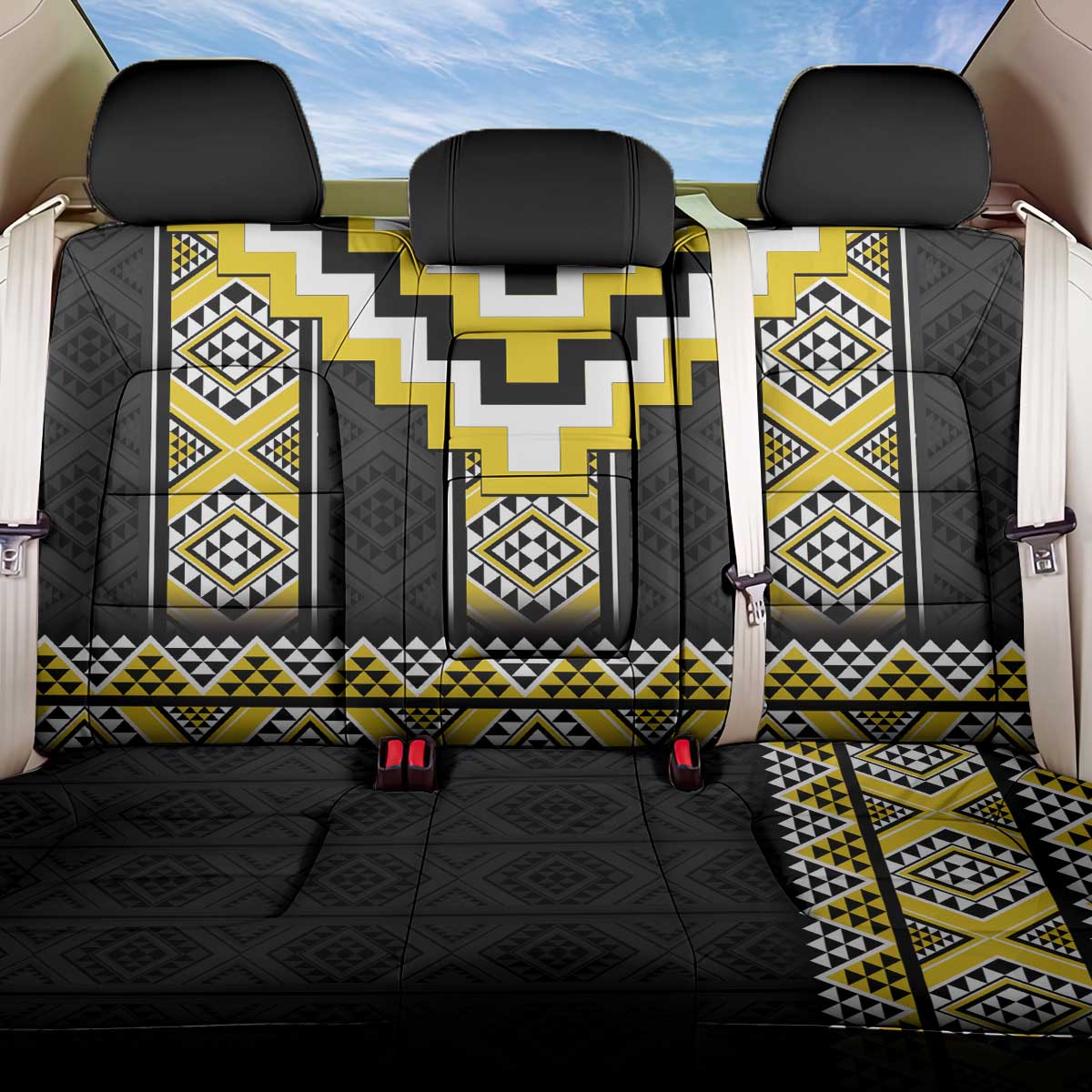 Yellow Taniko Aotearoa Back Car Seat Cover Niho Taniwha Mix Poutama