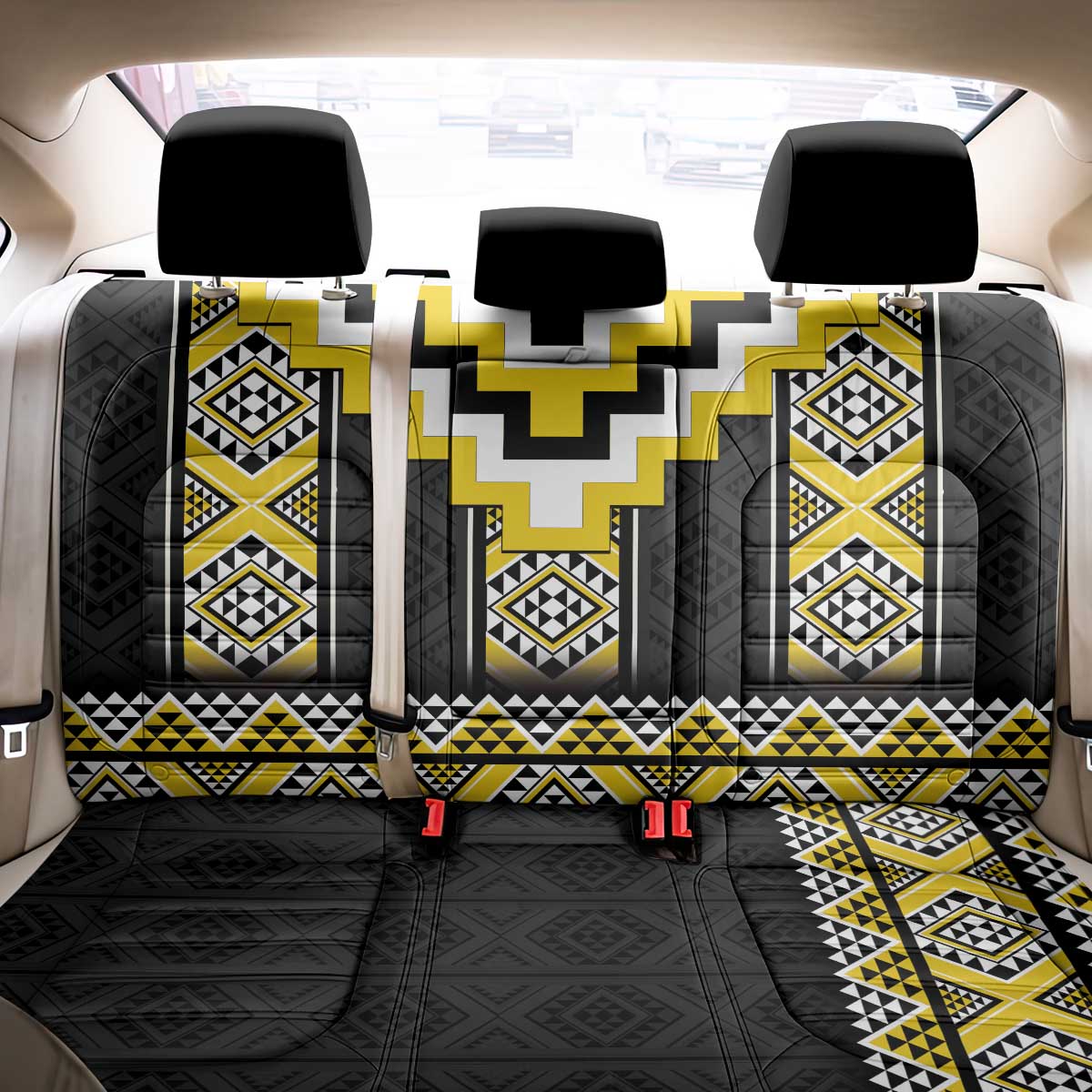 Yellow Taniko Aotearoa Back Car Seat Cover Niho Taniwha Mix Poutama