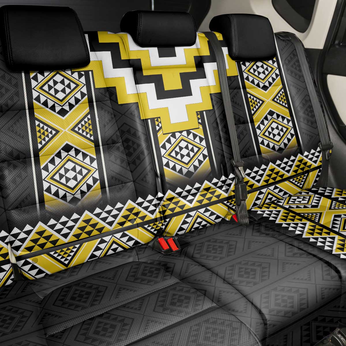 Yellow Taniko Aotearoa Back Car Seat Cover Niho Taniwha Mix Poutama