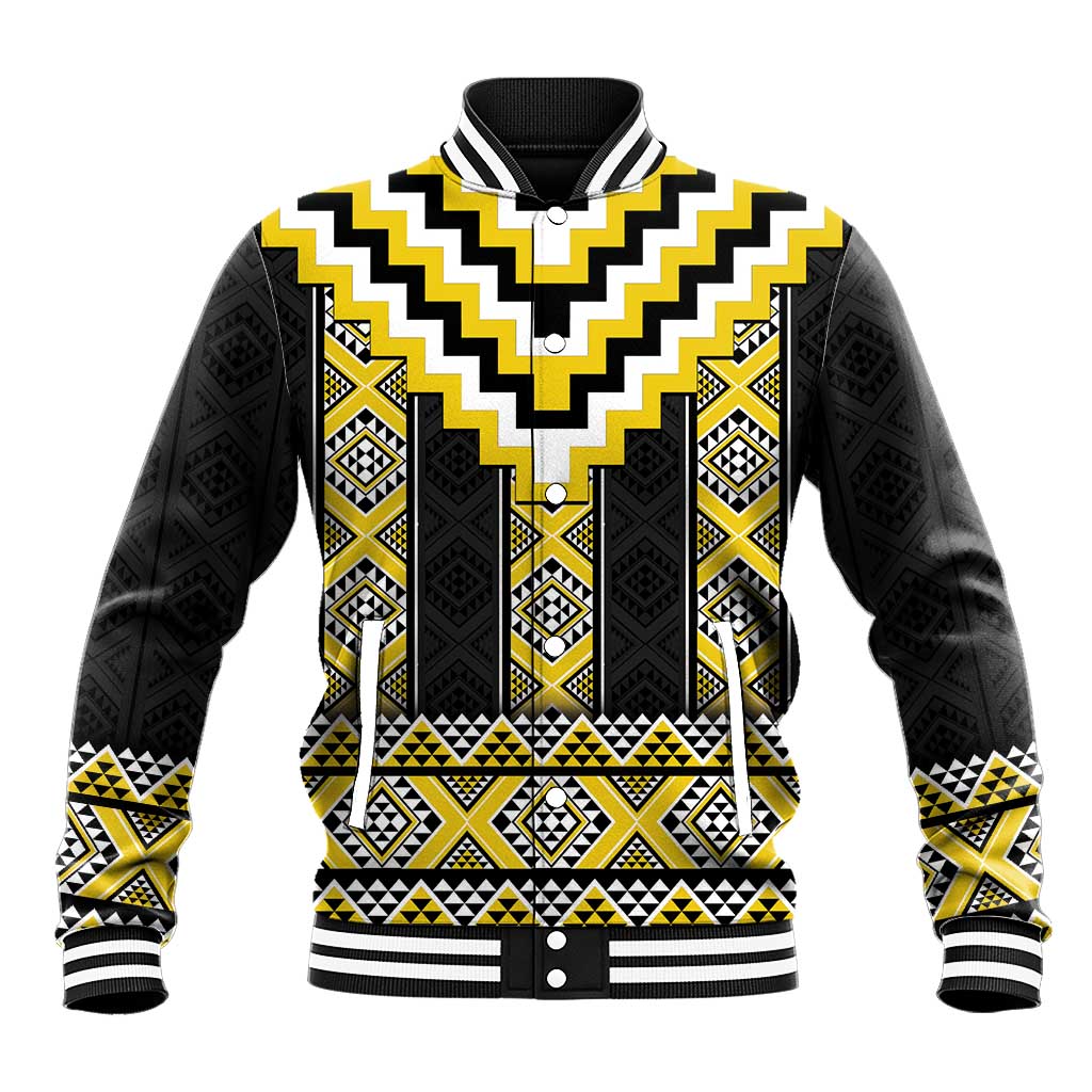 Yellow Taniko Aotearoa Baseball Jacket Niho Taniwha Mix Poutama