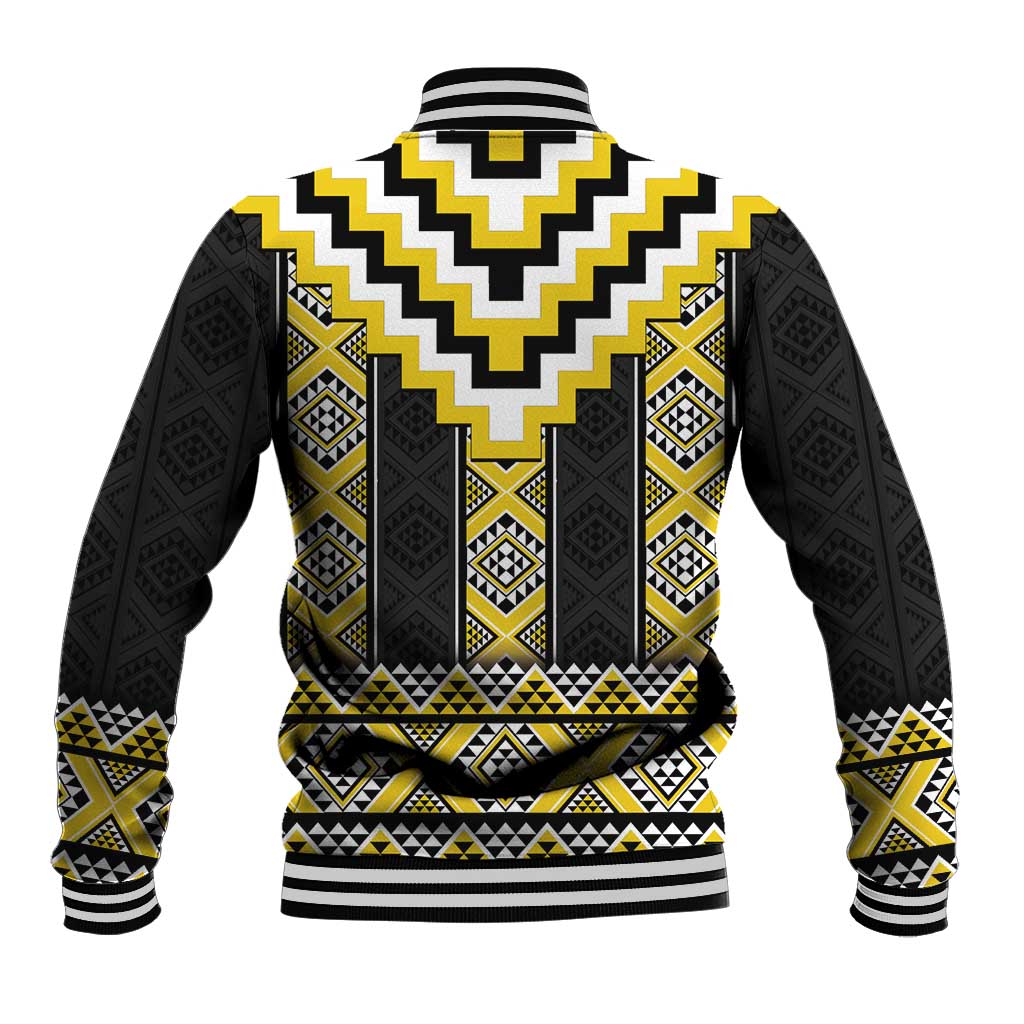 Yellow Taniko Aotearoa Baseball Jacket Niho Taniwha Mix Poutama