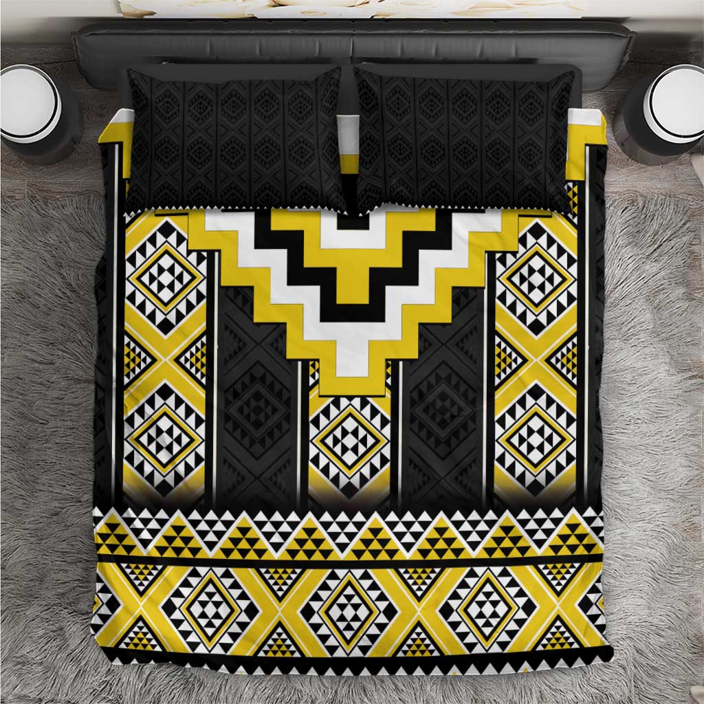 Yellow Taniko Aotearoa Bedding Set Niho Taniwha Mix Poutama