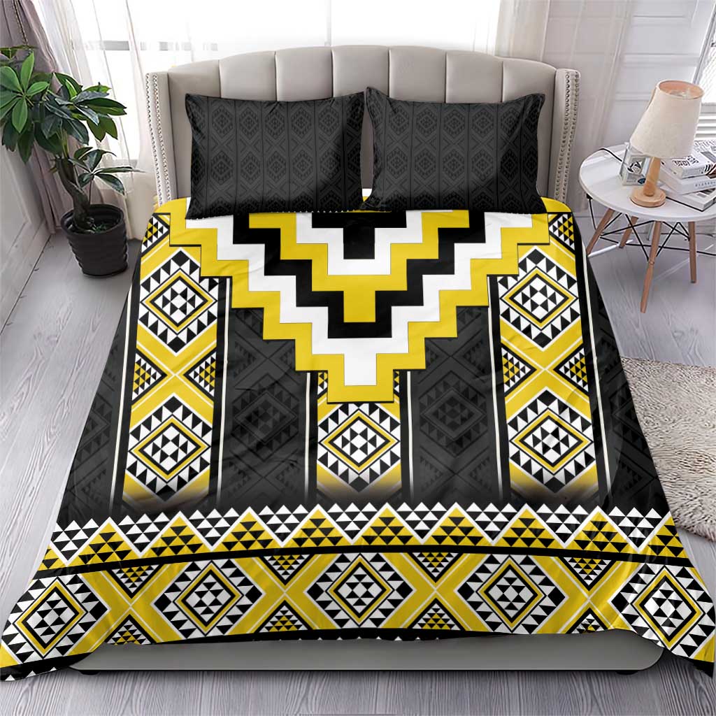 Yellow Taniko Aotearoa Bedding Set Niho Taniwha Mix Poutama