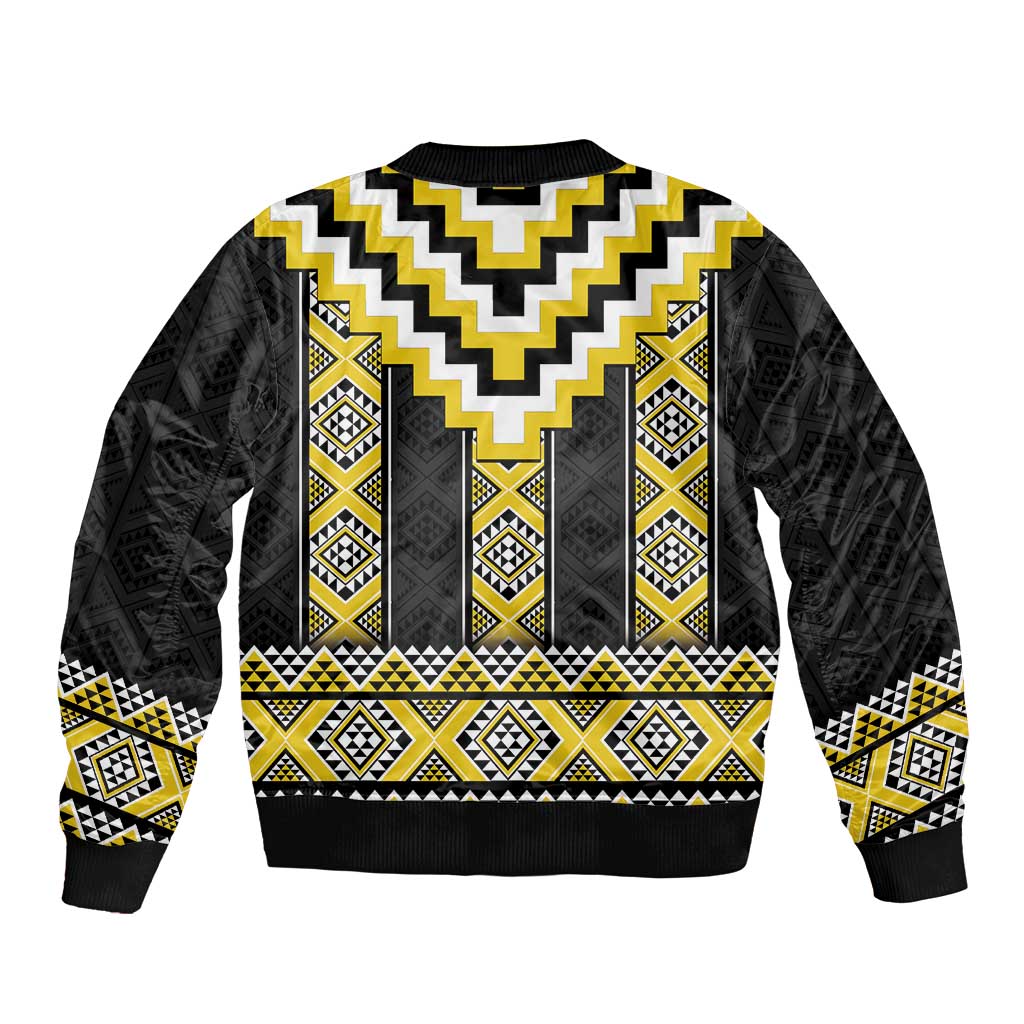 Yellow Taniko Aotearoa Bomber Jacket Niho Taniwha Mix Poutama