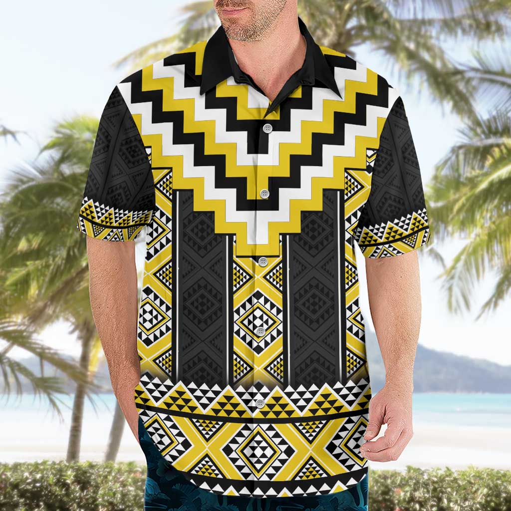 Yellow Taniko Aotearoa Hawaiian Shirt Niho Taniwha Mix Poutama