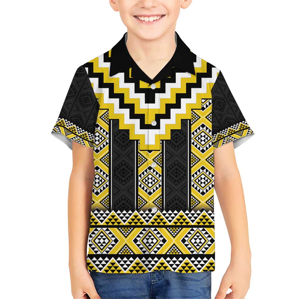 Yellow Taniko Aotearoa Hawaiian Shirt Niho Taniwha Mix Poutama