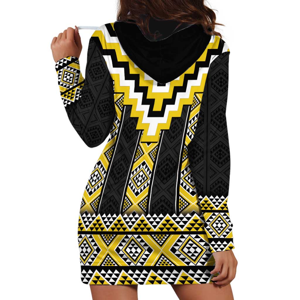 Yellow Taniko Aotearoa Hoodie Dress Niho Taniwha Mix Poutama