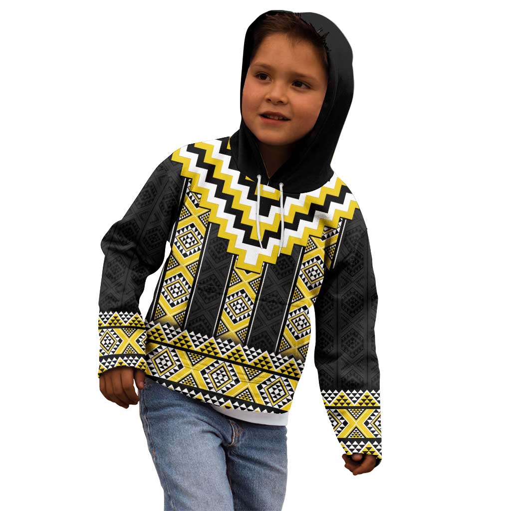 Yellow Taniko Aotearoa Kid Hoodie Niho Taniwha Mix Poutama