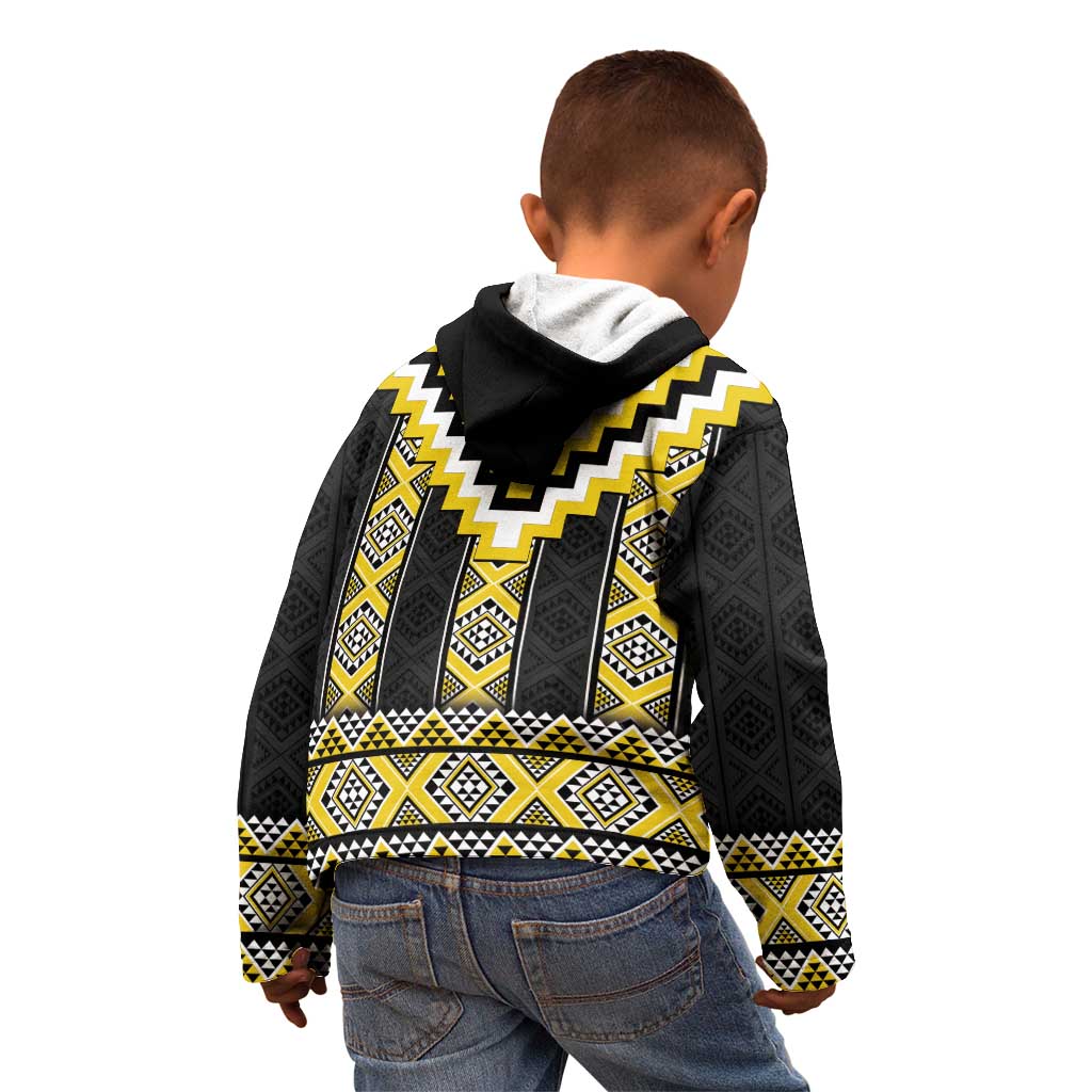 Yellow Taniko Aotearoa Kid Hoodie Niho Taniwha Mix Poutama