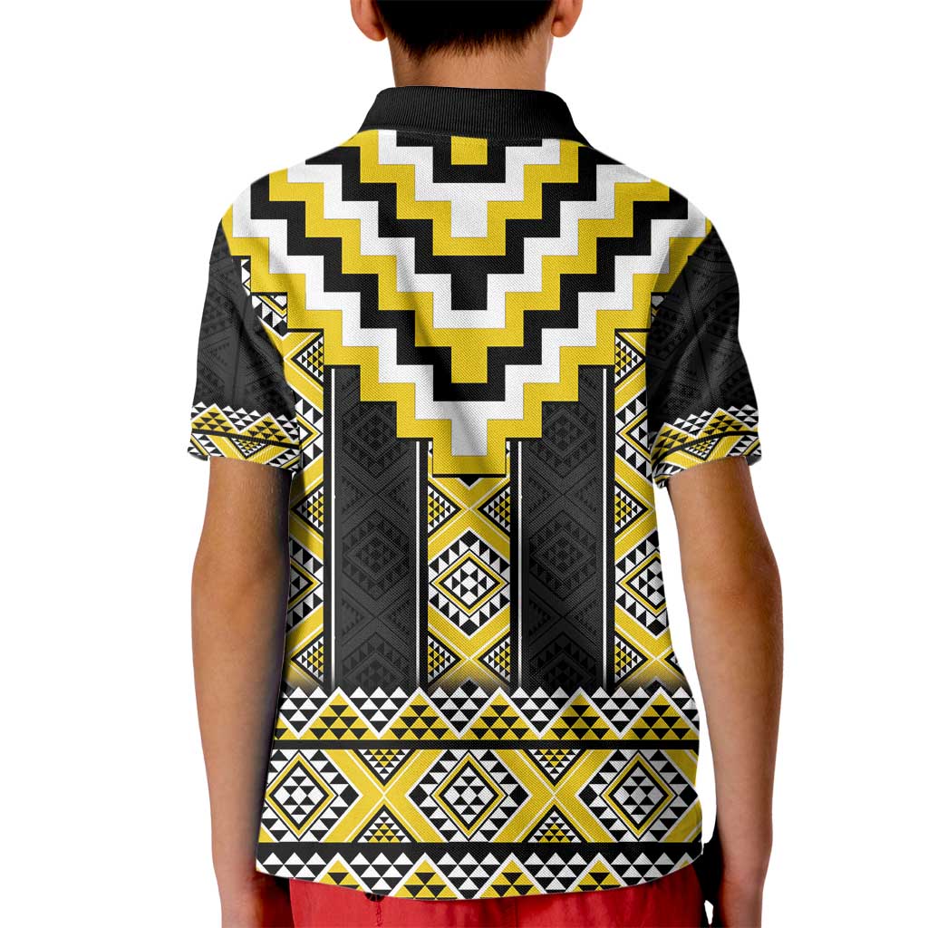 Yellow Taniko Aotearoa Kid Polo Shirt Niho Taniwha Mix Poutama